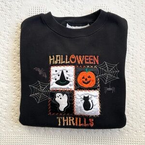 Vintage Halloween Sweatshirt Crewneck Womens XL Black Basic Editions Cat Ghost